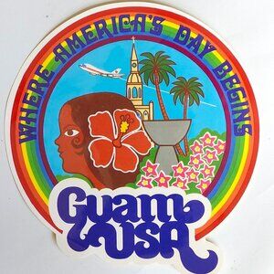 TROPICAL GUAM USA Bumper Sticker "Where America's Day Begins" Island Travel NEW